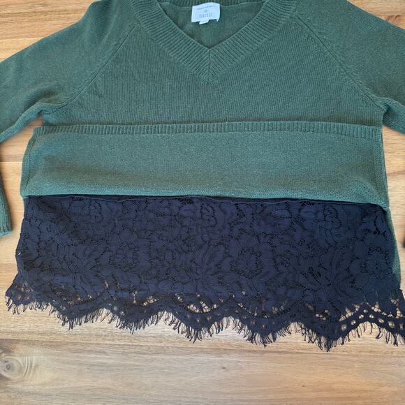 Robert Rodriguez V Neck Pullover Sweater Medium Green Black Lace Trim Wool Blend - Picture 13 of 16